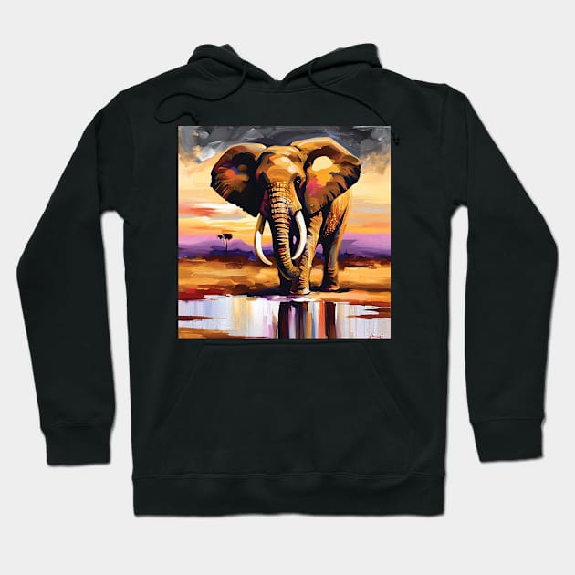 Elephant in the Desert Painting Hoodie by Geminiartstudio